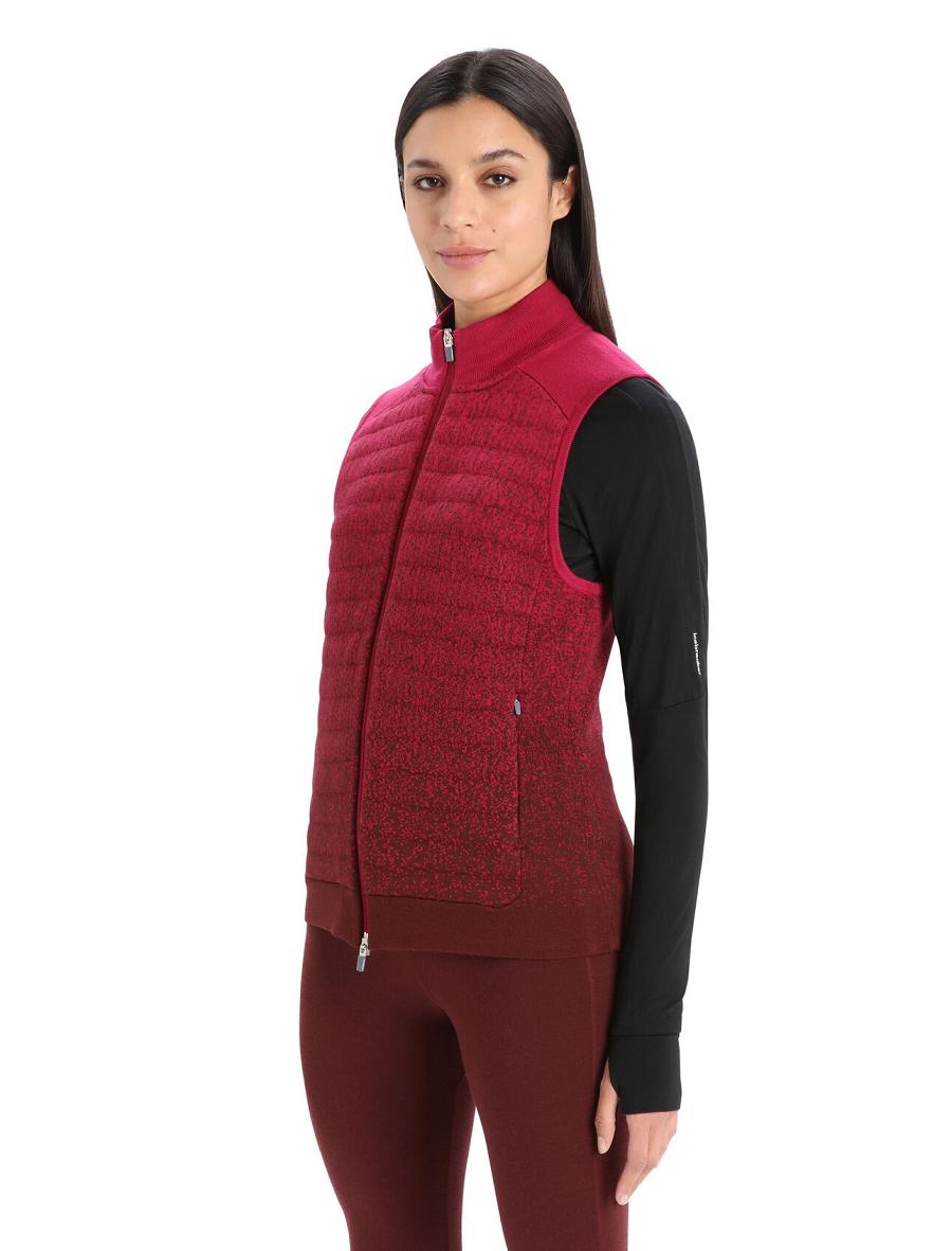 Women\'s Icebreaker ZoneKnit™ Merino Insulated Vest Into the Deep Jackets Cherry / Espresso | CA 1290MQZA